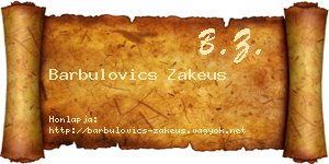 Barbulovics Zakeus névjegykártya
